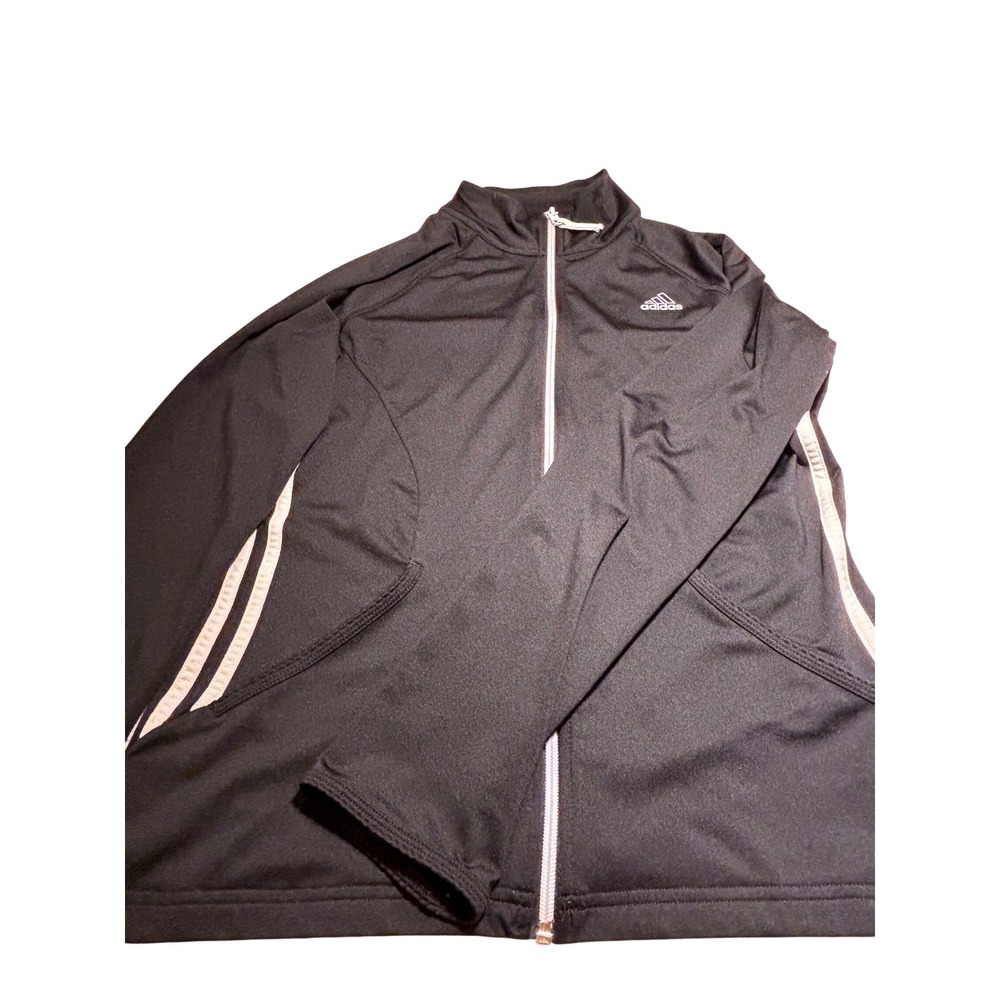 Adidas Womens Full Zip Track Jacket Black White Stripes Mock Neck Size Medium